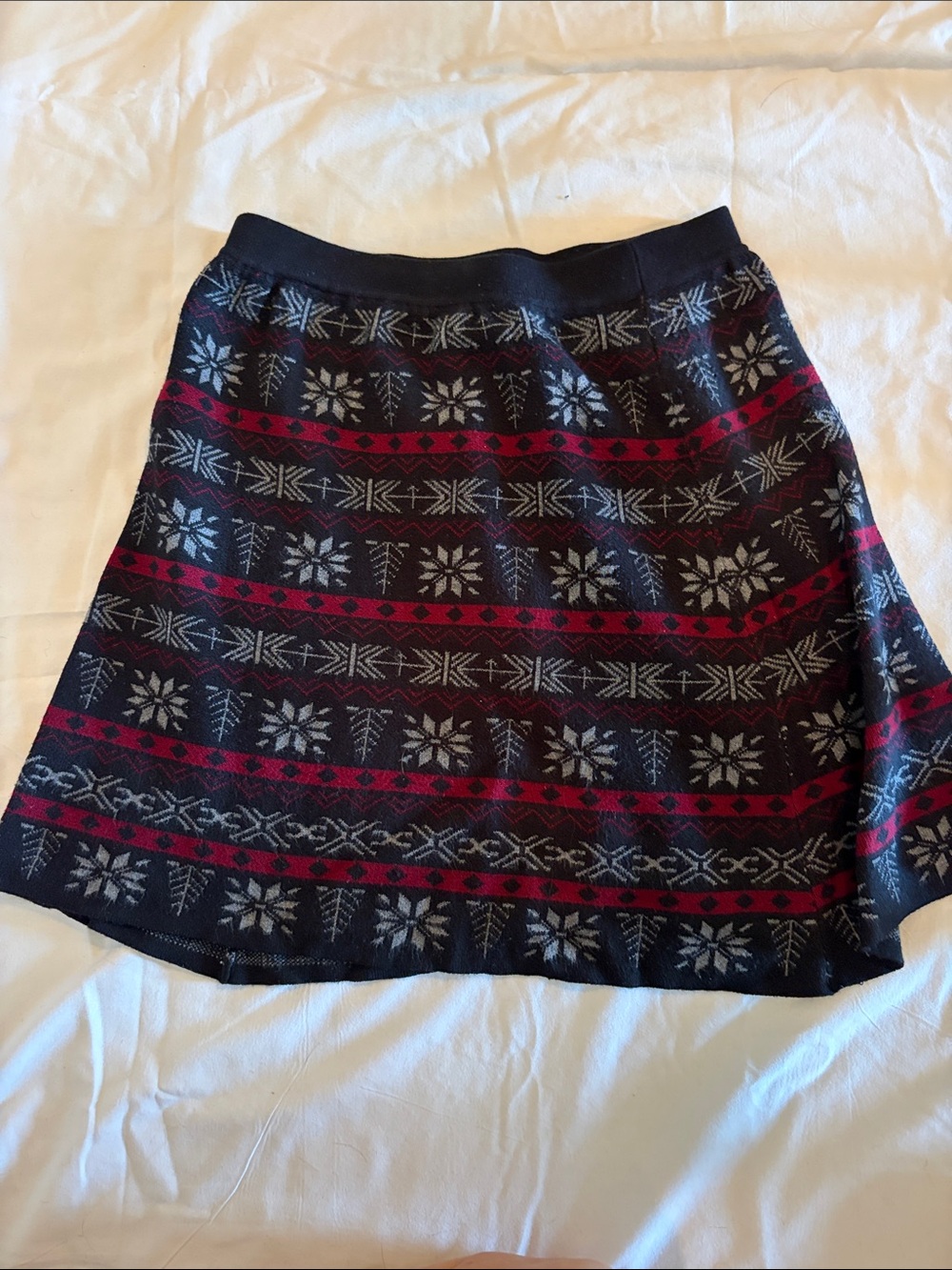 Joe B Black Mini Skirt with Red and Gray Fair Isle Motif